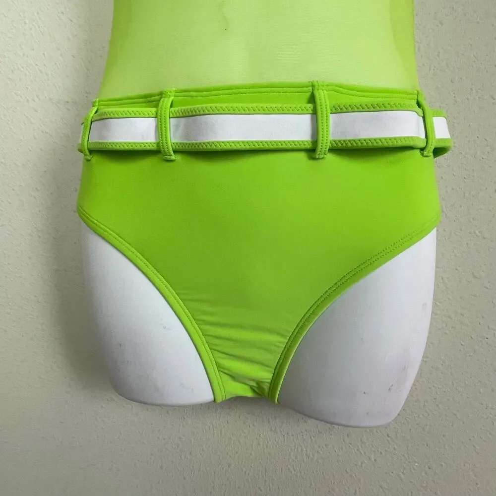 La Blanca by Rod Beattie Swimwear‎ Neon Green Mesh Middie Belt One Piece Size 8